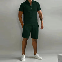 Men's Zip Two Piece Waffle Polo Set View 13