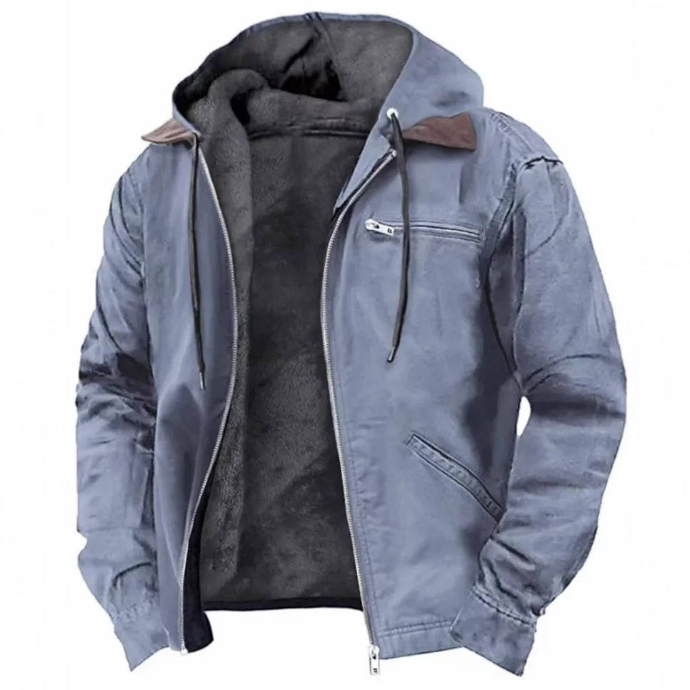 Men's Zip-Up Hooded Jacket | Layered Collar Soft Shell Back