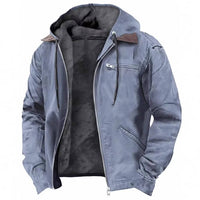Men's Zip-Up Hooded Jacket | Layered Collar Soft Shell Back