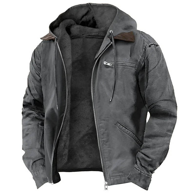 Men's Zip-Up Hooded Jacket | Layered Collar Soft Shell Detail