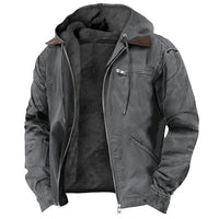 Men's Zip-Up Hooded Jacket | Layered Collar Soft Shell Detail