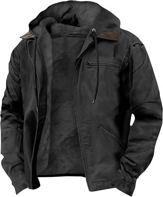 Men's Zip-Up Hooded Jacket | Layered Collar Soft Shell Front