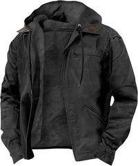 Men's Zip-Up Hooded Jacket | Layered Collar Soft Shell Front