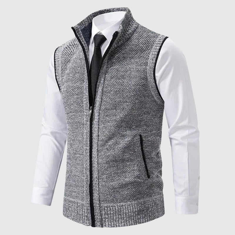 Men's Zip-Up Sweater Vest | Contrast Trim Side