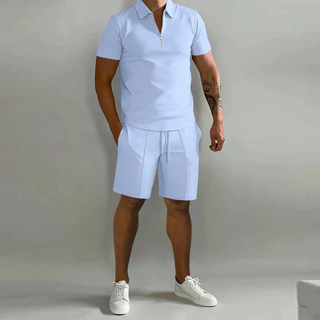 Men's Zipper Polo Shirts & Shorts Set | Casual Summer Detail