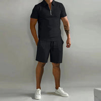 Men's Zipper Polo Shirts & Shorts Set | Casual Summer Hero
