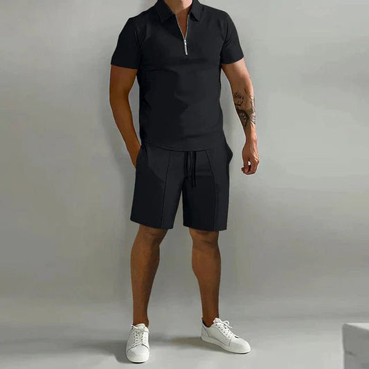 Men's Zipper Polo Shirts & Shorts Set | Casual Summer Hero
