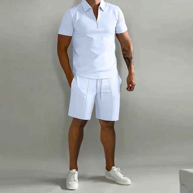 Men's Zipper Polo Shirts & Shorts Set | Casual Summer Side