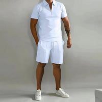 Men's Zipper Polo Shirts & Shorts Set | Casual Summer Side