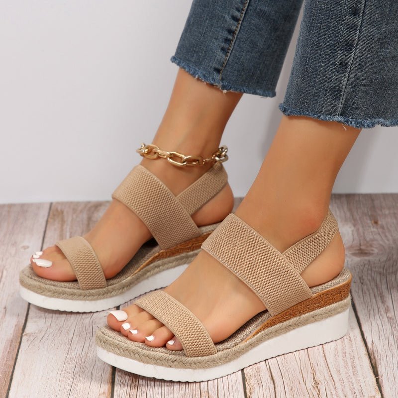 Sandalias de mujer con plataforma, punta abierta, tira elástica y diseño sin cierre