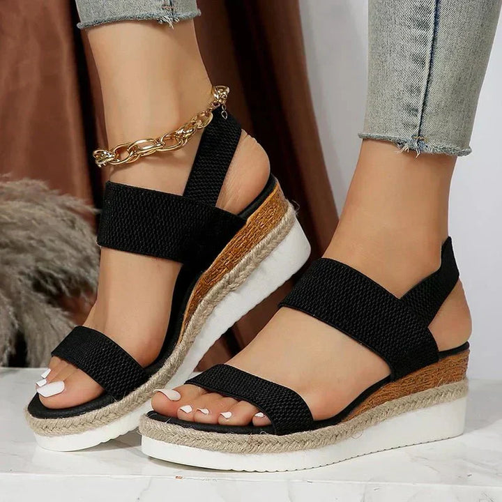 Sandalias de mujer con plataforma, punta abierta, tira elástica y diseño sin cierre