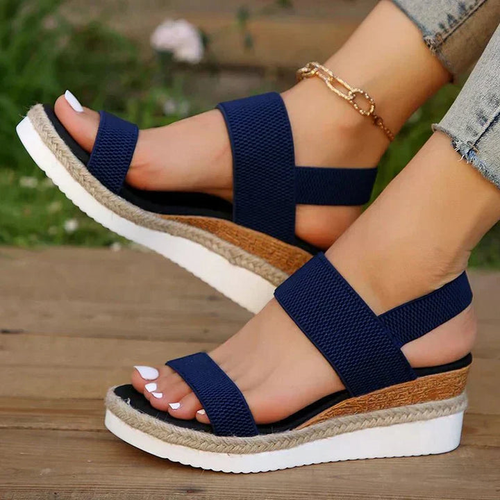Sandalias de mujer con plataforma, punta abierta, tira elástica y diseño sin cierre