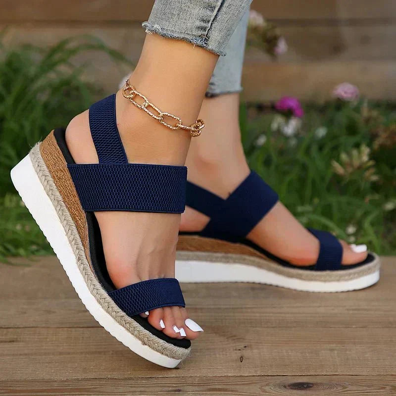 Sandalias de mujer con plataforma, punta abierta, tira elástica y diseño sin cierre