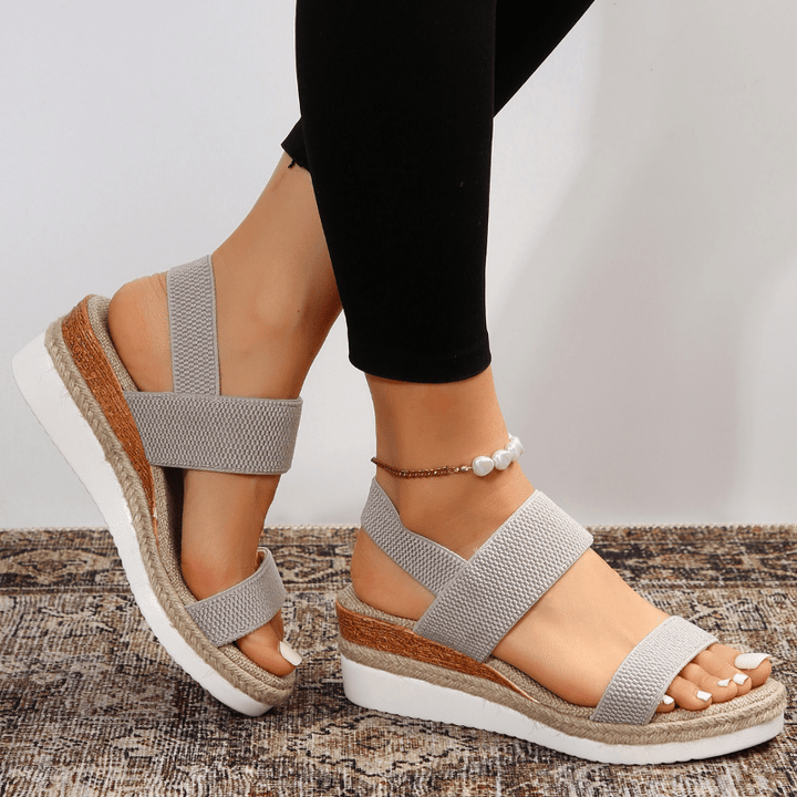 Sandalias de mujer con plataforma, punta abierta, tira elástica y diseño sin cierre