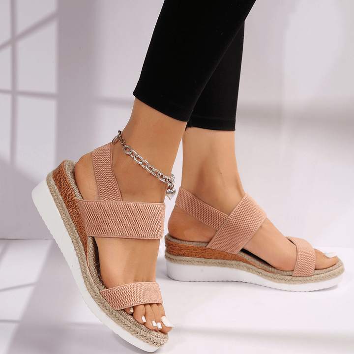 Sandalias de mujer con plataforma, punta abierta, tira elástica y diseño sin cierre