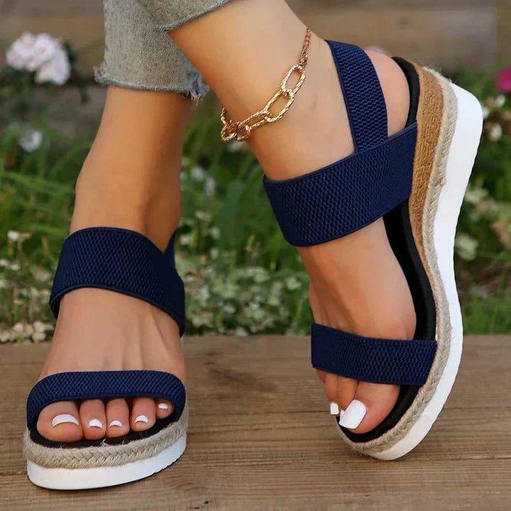 Sandalias de mujer con plataforma, punta abierta, tira elástica y diseño sin cierre