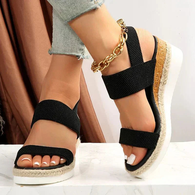 Sandalias de mujer con plataforma, punta abierta, tira elástica y diseño sin cierre