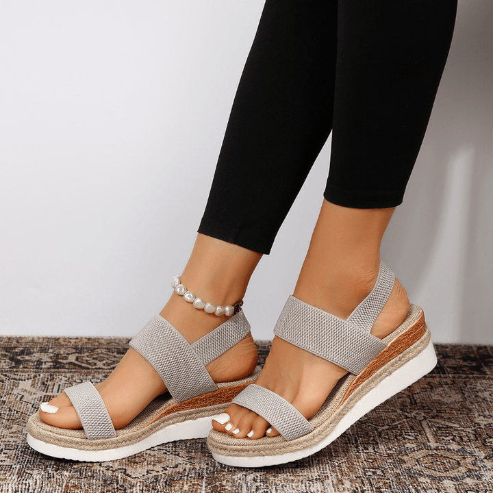 Sandalias de mujer con plataforma, punta abierta, tira elástica y diseño sin cierre