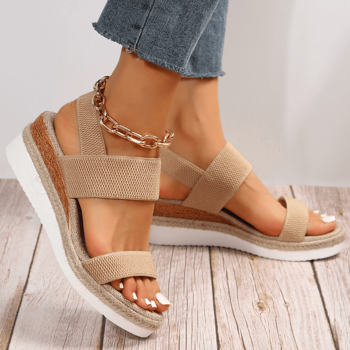 Sandalias de mujer con plataforma, punta abierta, tira elástica y diseño sin cierre