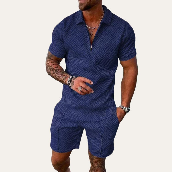 Herren Kurzarm Hemd Shorts Set Baumwolle | Vestea
