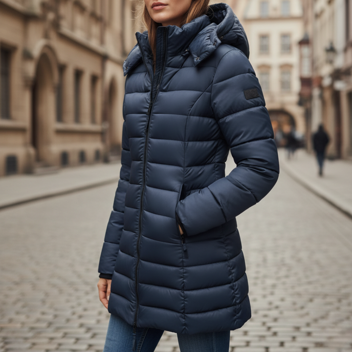 Langer Damen-Wintermantel aus Polyester | Vestea
