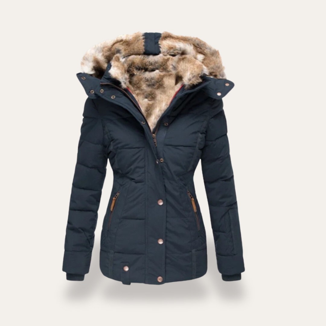 Damen-Steppjacke mit Kapuze und Kunstpelz | Vestea