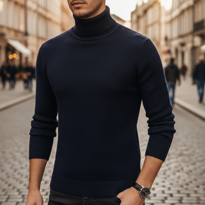 Suéter de cuello alto tejido acanalado para hombre