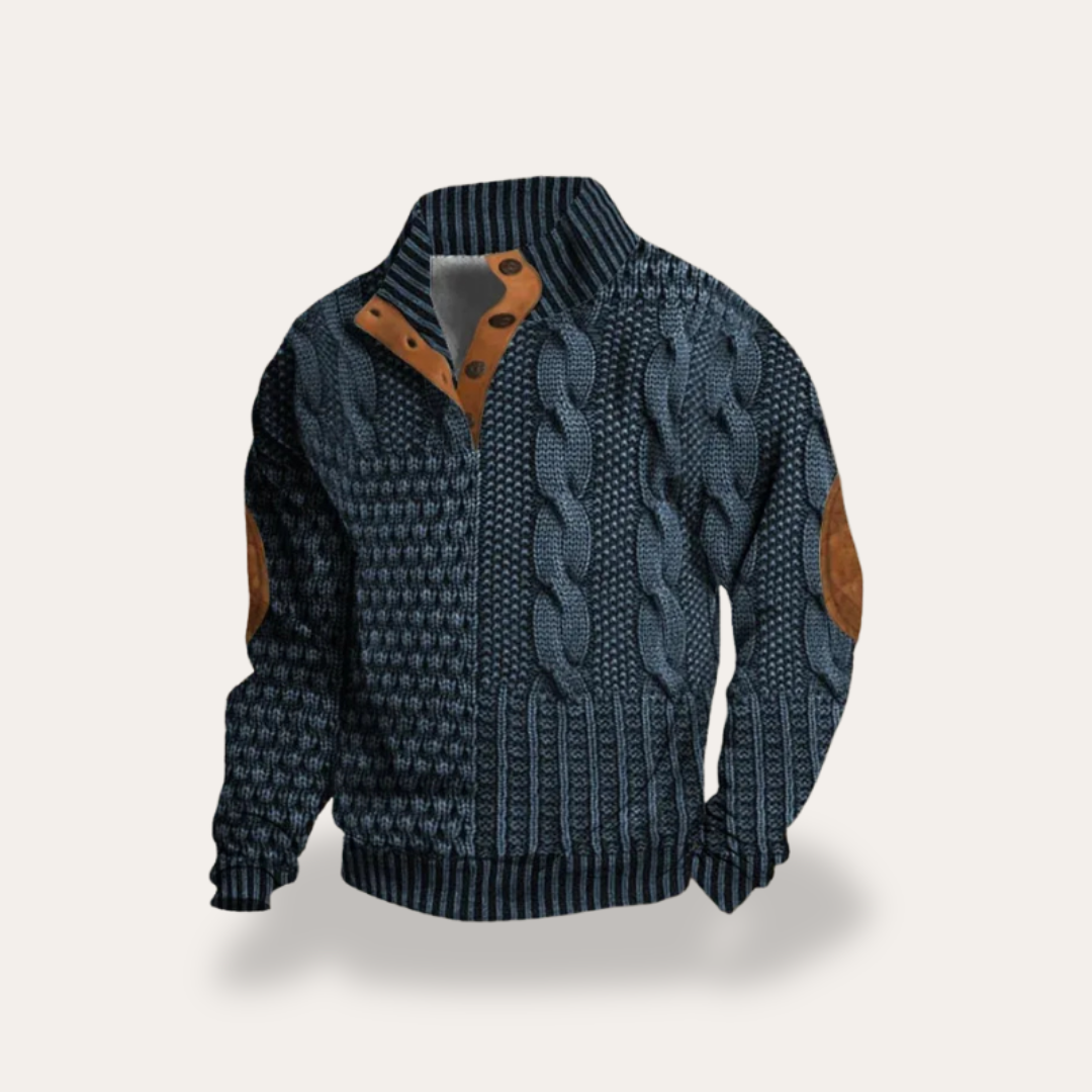 Herren Strickpullover mit Zopfmuster und Stehkragen | Vestea