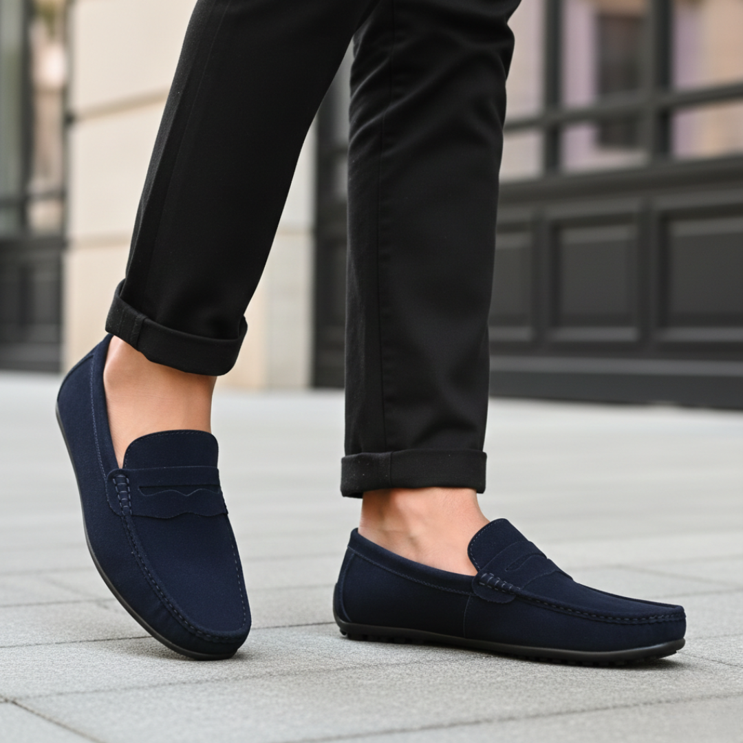 Zapatos de conducir para hombre tipo mocasín de ante con correa para moneda, sin cordones