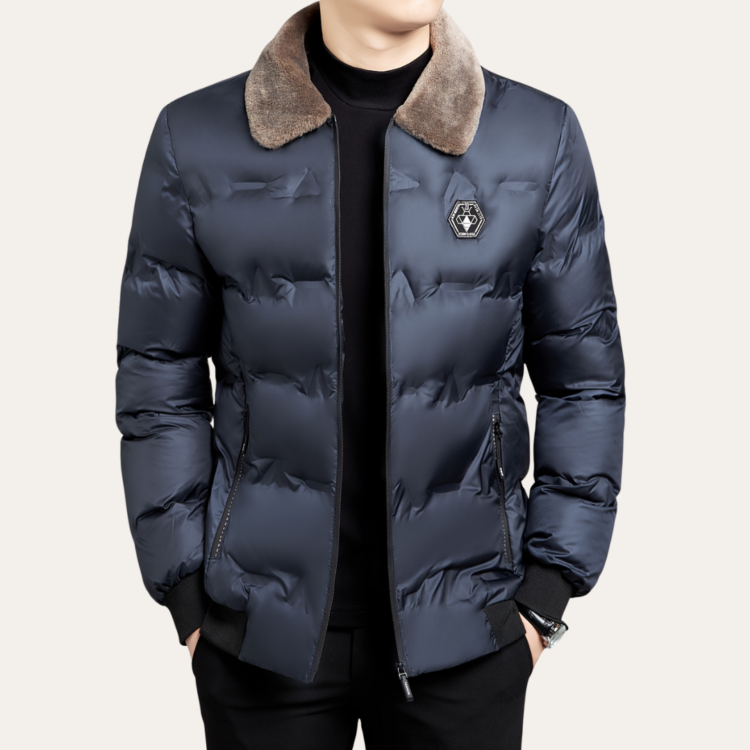 Herren-Pufferjacke mit Stehkragen und Kunstfell | Vestea