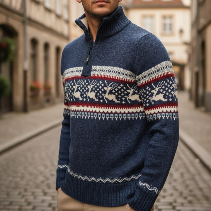 Herren Pullover mit Reißverschluss und Weihnachtsmotiv | Vestea
