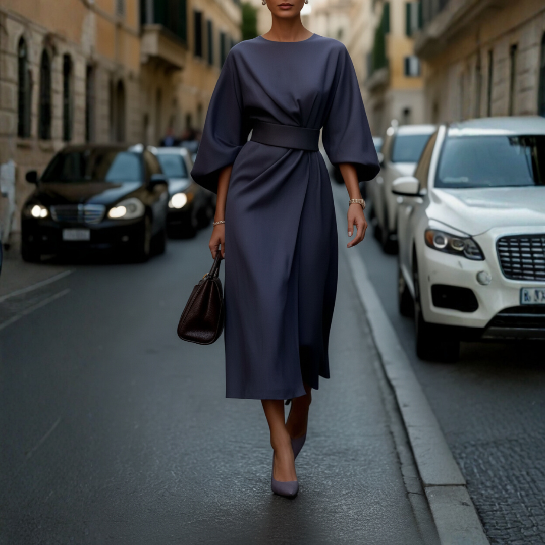 Damen Kleid mit Ballonärmeln und Gürtel | Vestea