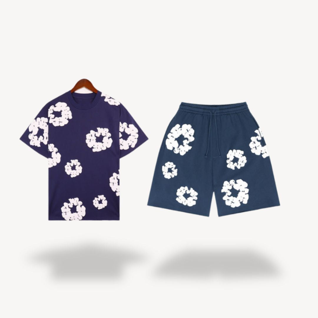 Baumwoll-Set Blumen T-Shirt & Shorts Unisex | Vestea
