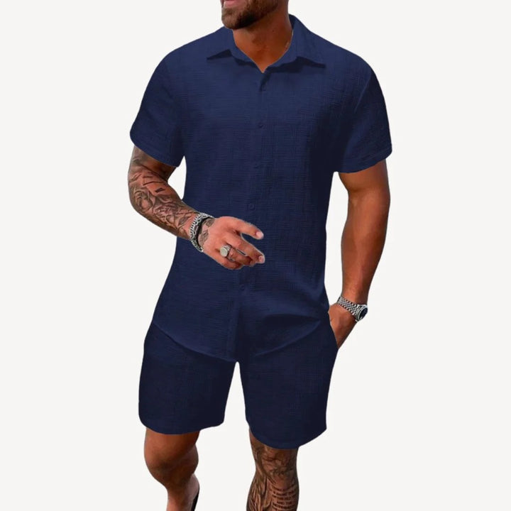 Herren Sommer-Set aus Leinenmischung mit Shorts | Vestea