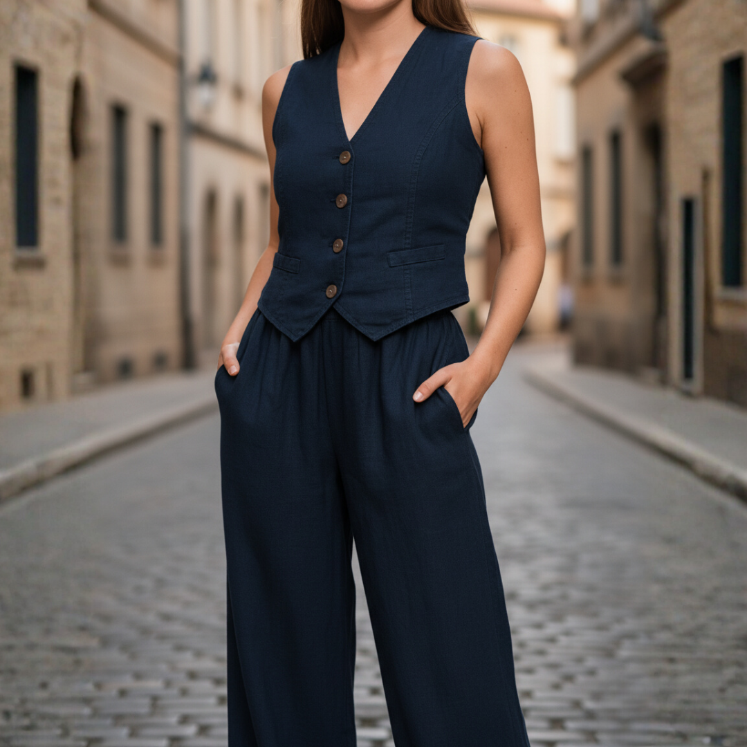 Komplett-Set für Damen aus Polyester mit Weste und Hose | Vestea