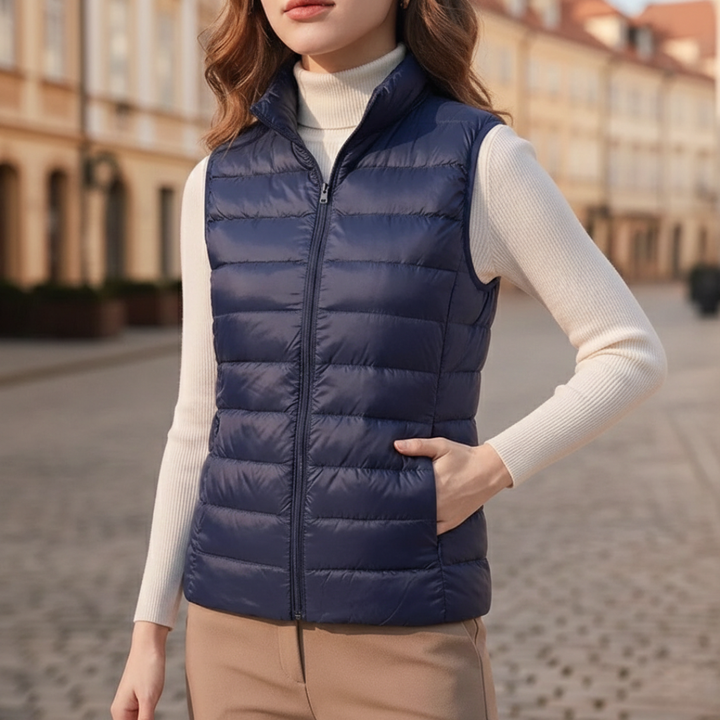 Veste sans manches matelassée ultralégère à fermeture éclair intégrale pour femmes