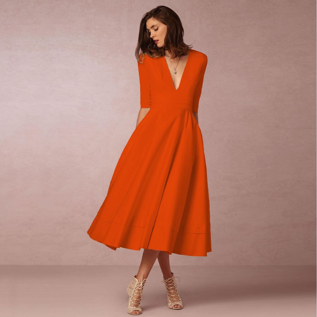 Elegantes Baumwoll Midikleid Damen | Vestea