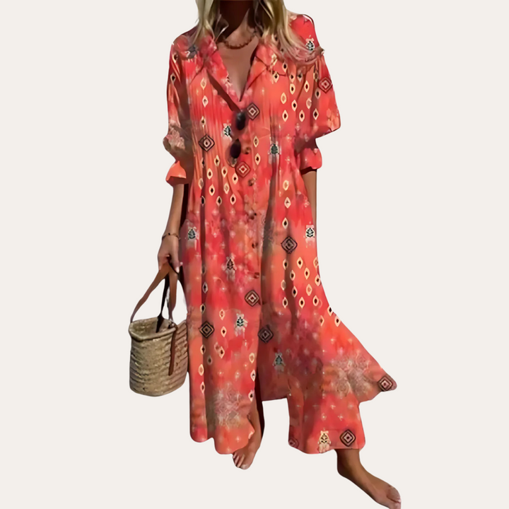 Maxikleid Boho Blumen Langarm Damen | Vestea