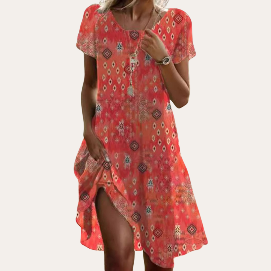 Damen Baumwollkleid – Kurzarm Midi-Länge, Luftig & Bequem für Sommer, Alltag & Urlaub | Vestea