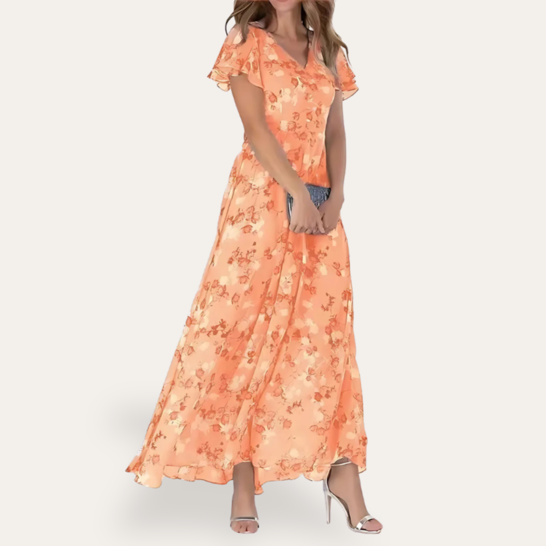 Vestea | Damen Blumen Chiffon Maxikleid