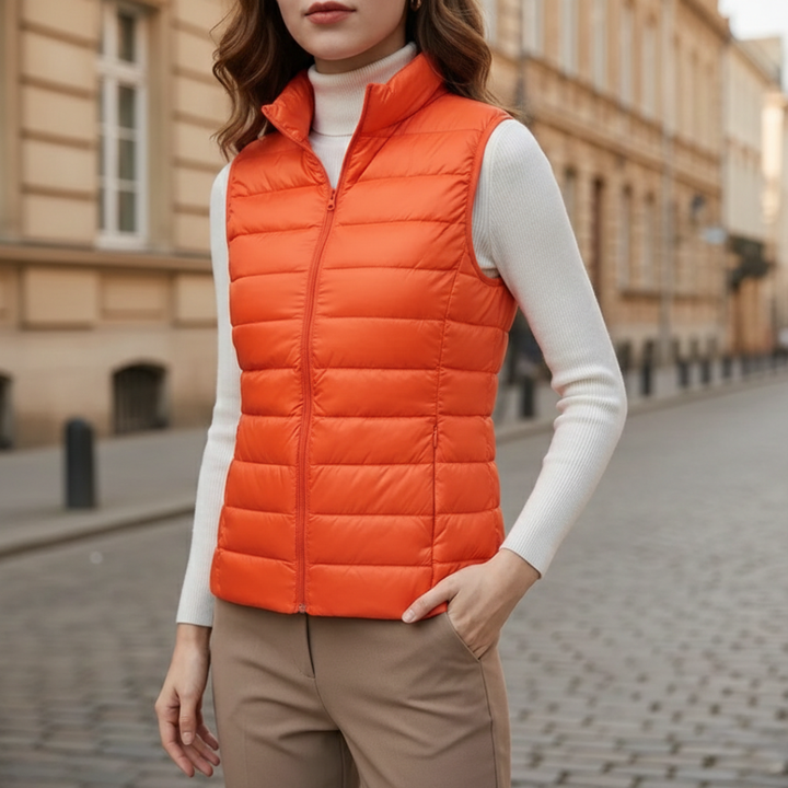 Veste sans manches matelassée ultralégère à fermeture éclair intégrale pour femmes