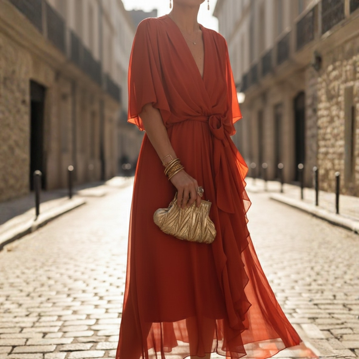 Maxi Dress Short Sleeve Chiffon Womens