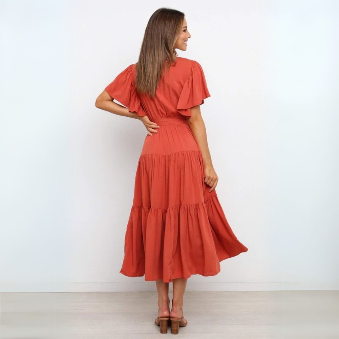 Rüschenärmel Kleid mit V-Ausschnitt Damen | Vestea