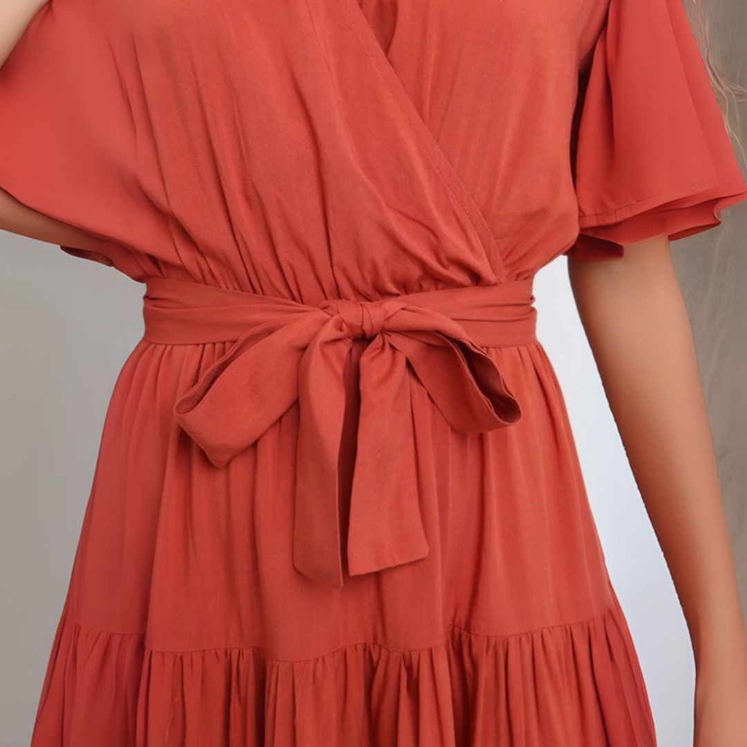 Rüschenärmel Kleid mit V-Ausschnitt Damen | Vestea