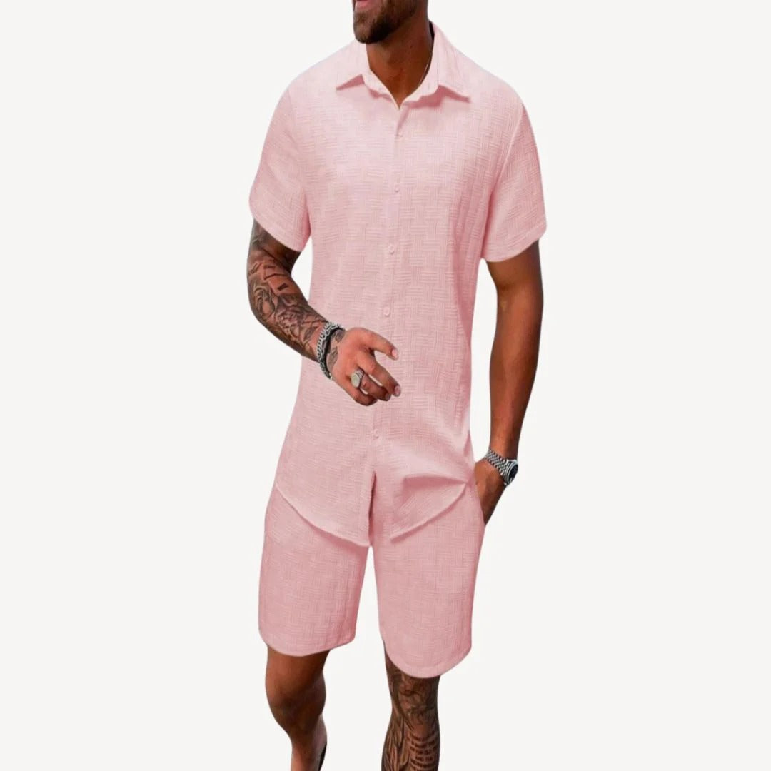 Herren Sommer-Set aus Leinenmischung mit Shorts | Vestea