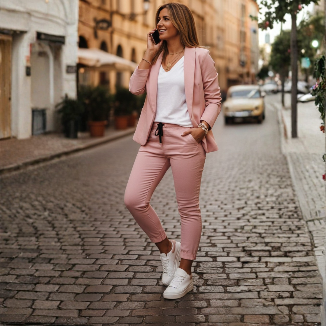 Ensemble Veste et Pantalon de Jogging Femme Devant Ouvert Manches Froncées