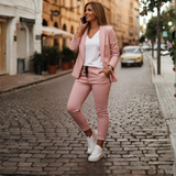 Blazer and Jogger Set Open Front Ruched Sleeve Womens