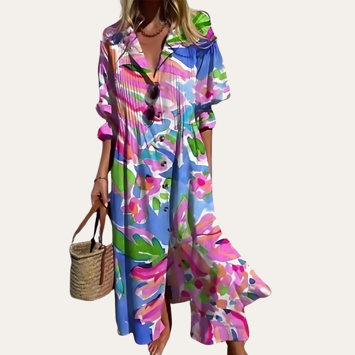 Maxikleid Boho Blumen Langarm Damen | Vestea