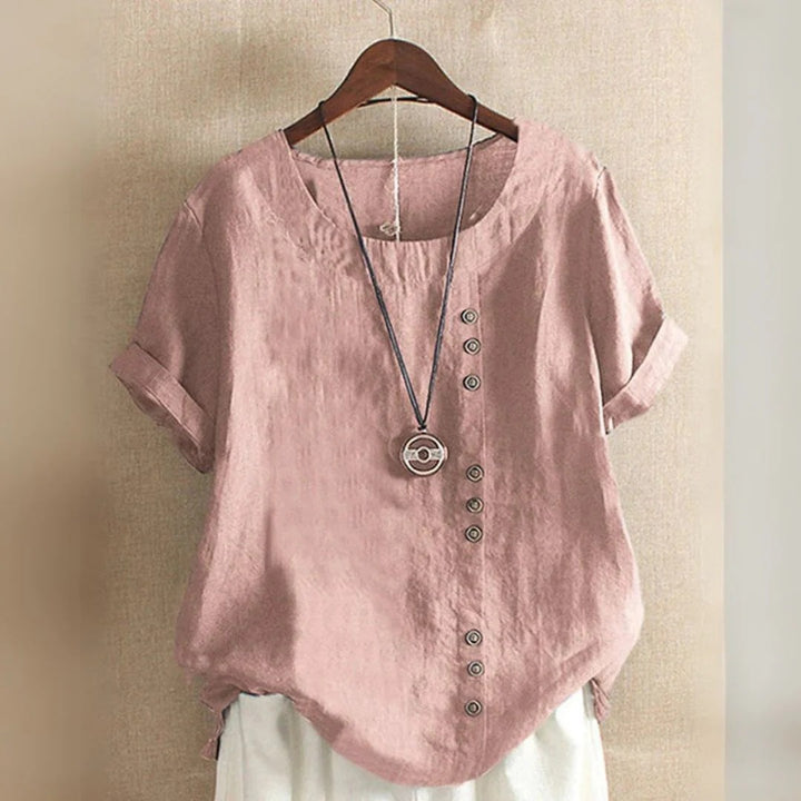 Damen Leinen Baumwolle Kurzarm Bluse | Vestea