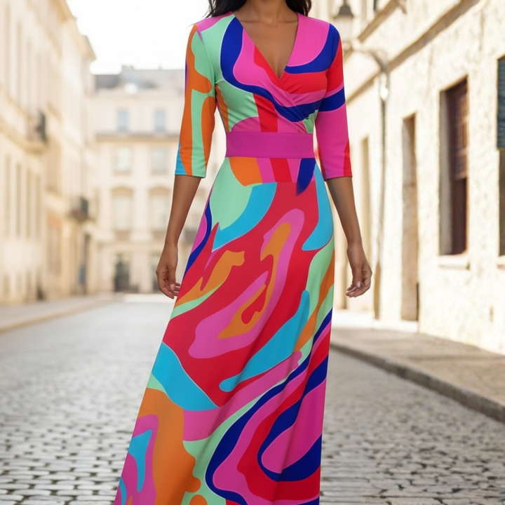 Damenkleid mit Floralprint und langen Ärmeln | Vestea